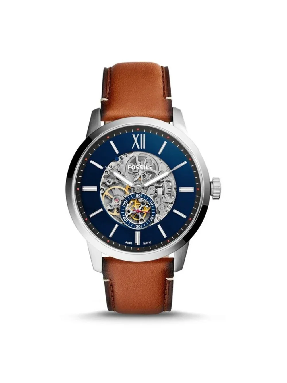 NWT Fossil Townsman Automatic Skeleton Blue Dial Men's Watch